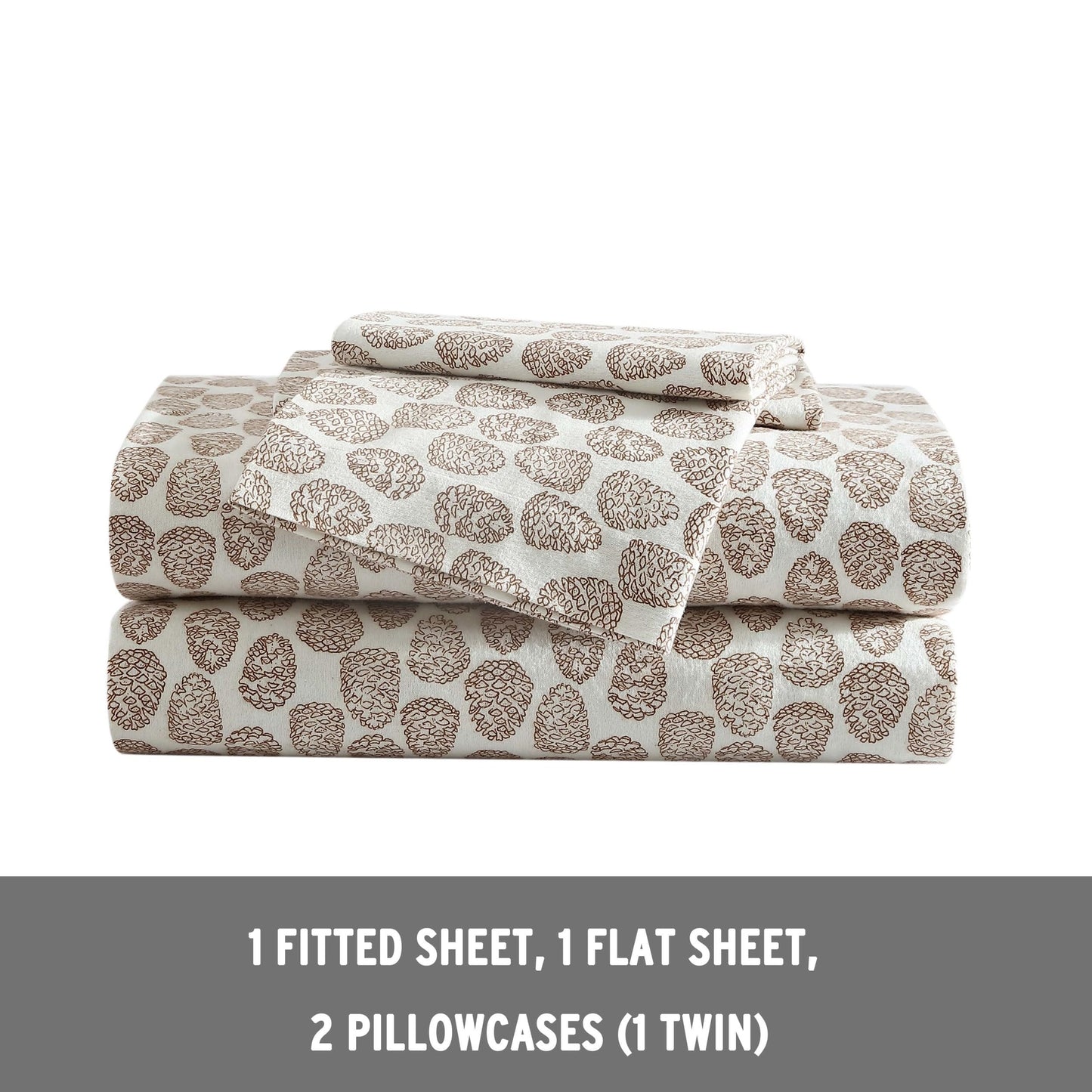 Eddie Bauer - Twin Sheets, Cotton Flannel Bedding Set, Brushed For Extra Softness, Cozy Home Decor (Little Creek Pine Cone Beige, Twin)