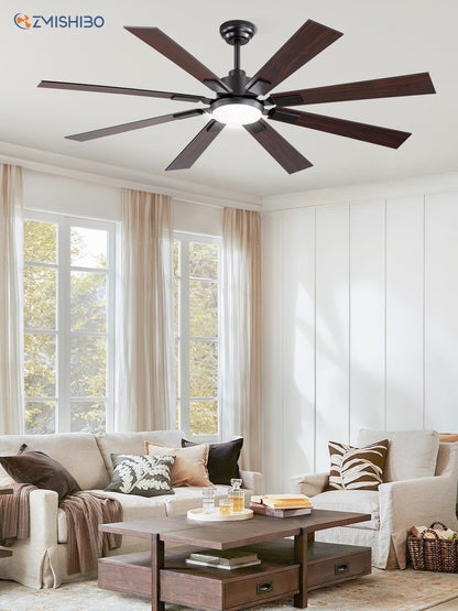 ZMISHIBO 62 inch Large Ceiling Fans with Lights and Remote, Indoor/Outdoor Black Modern Ceiling Fan for Kitchen Living Room Patio, 6 Speed Reversible Quiet DC Motor, 3 CCT, Dual Finish 8 Blades