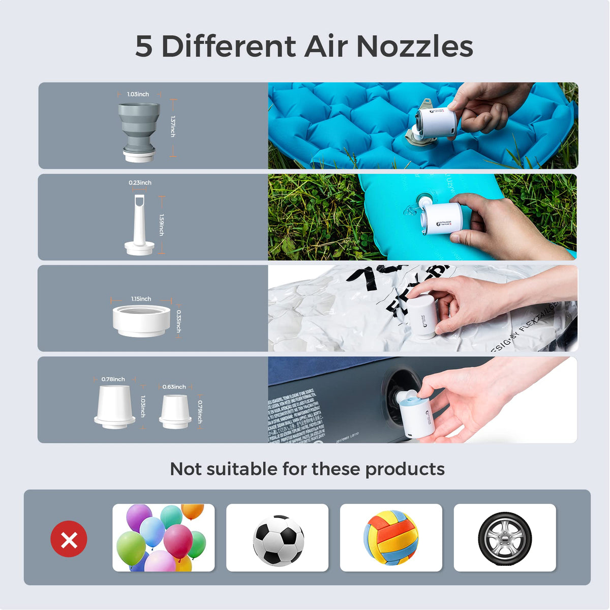 FLEXTAILGEAR Tiny and Portable Air Pump Ultra-Mini Pump with 1300mAh Battery USB Rechargeable to Inflate Deflate for Pool Floats, Air Bed, Air Mattress Swimming Ring, Vacuum Storage Bags (Blue)