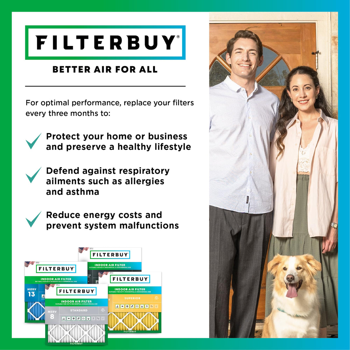 Filterbuy 20x20x1 Air Filter MERV 13 Optimal Defense (4-Pack), Pleated HVAC AC Furnace Air Filters Replacement (Actual Size: 19.50 x 19.50 x 0.75 Inches)