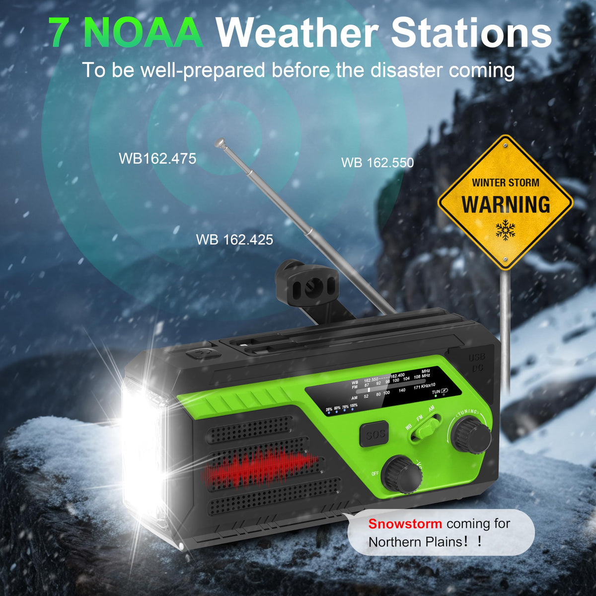 6000mAh/22200mWh Hand Crank Emergency Radio, AM/FM/NOAA Weather Radio, Hand Crank Radio with 4 Built-in Cable, Emergency Weather Radio with Quickly Phone Charger, SOS Alarm for Emergency Winter Storm