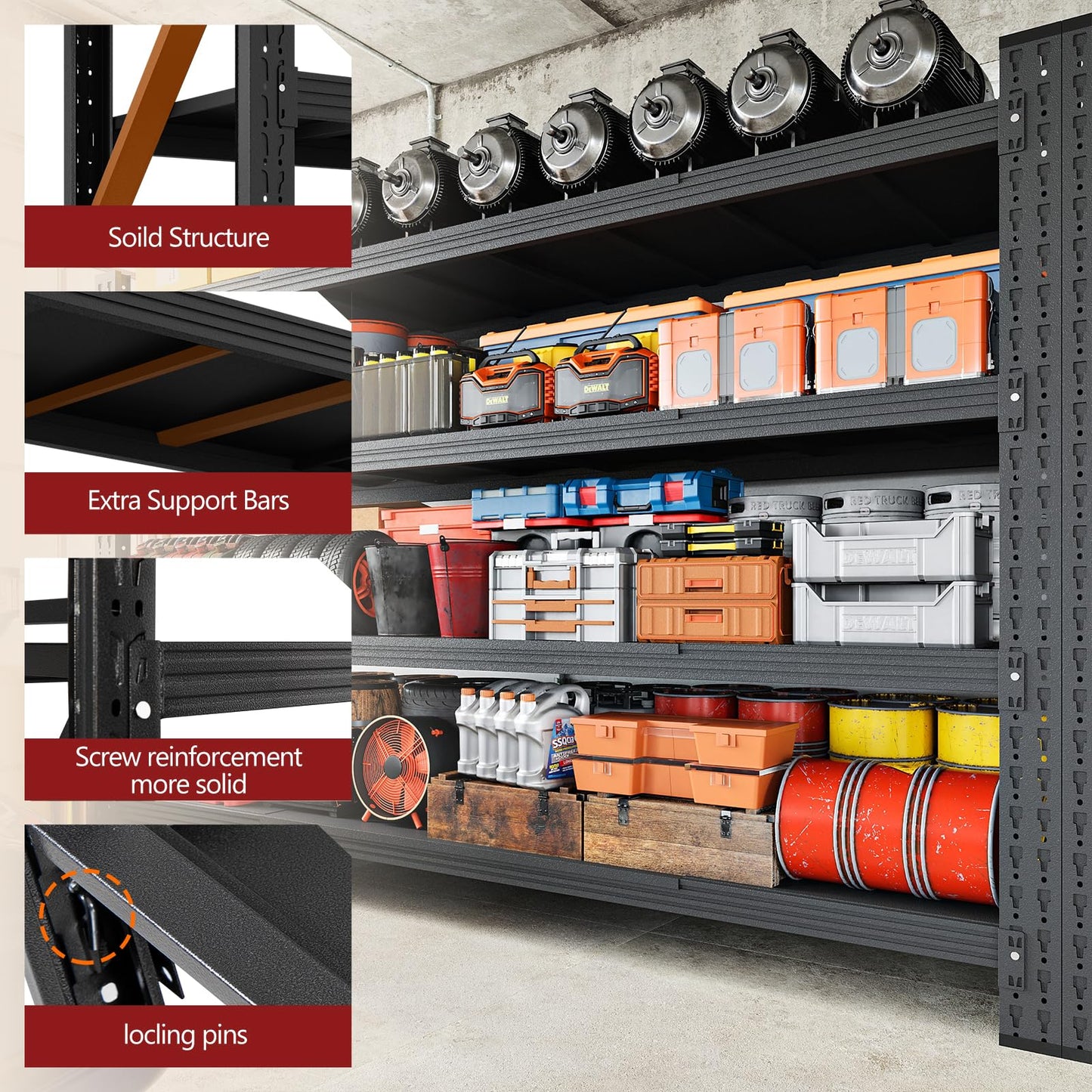 RAVIGIN 5000LBS Storage Shelves,71" W Garage Shelving Heavy Duty Metal Adjustable Garage Shelves, Shelving Units Industrial Shelving for Warehouse,71" W x 24" D x 69" H,Black