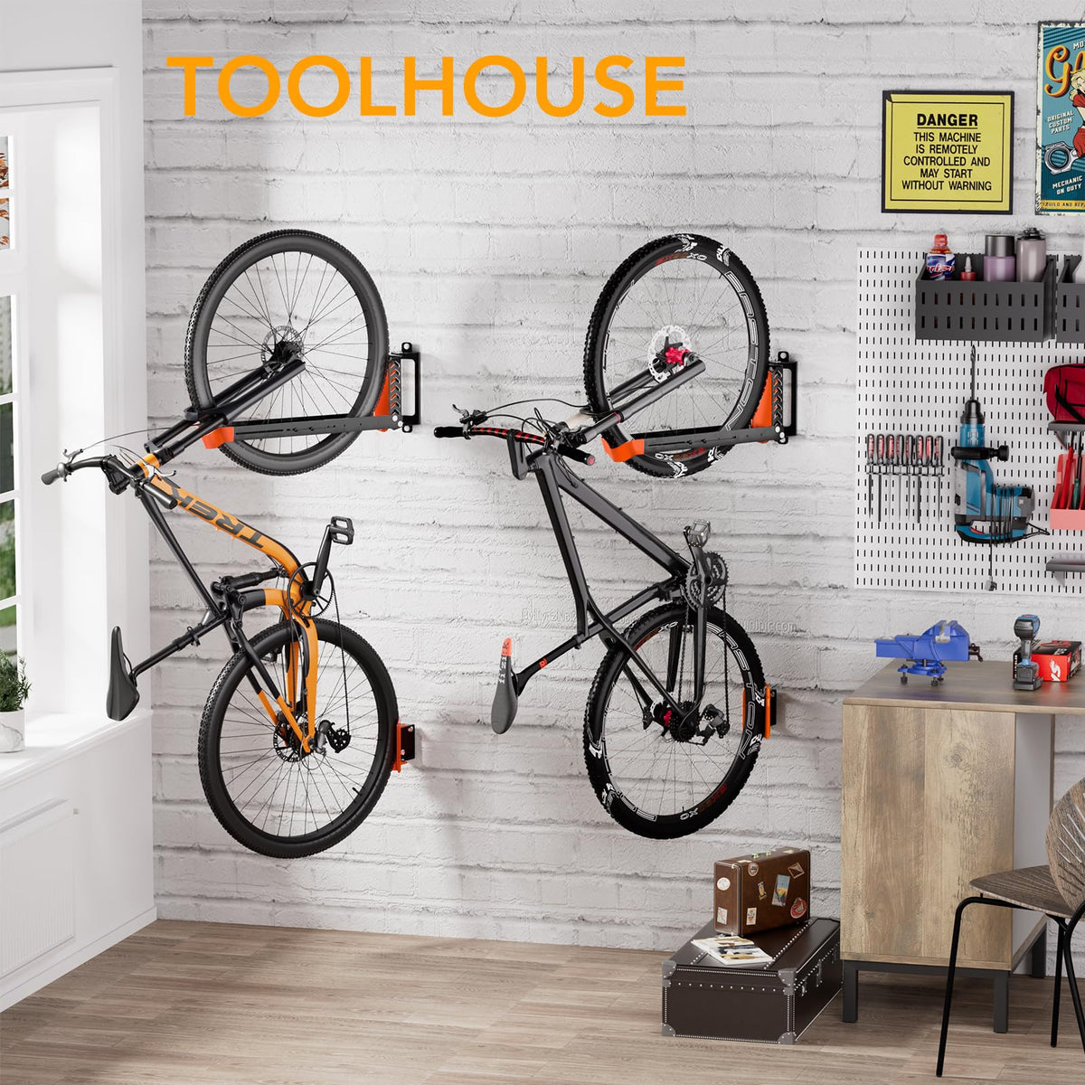 2-Pack Swivel Bike Rack Wall Mount, Bike Hangers for Garage, Space-Saving Vertical Bike Holder, Holds up to 77 lbs, Bicycle Wall Hanger Storage, No Heavy Lifting Required Indoor Hanging Bike Rack