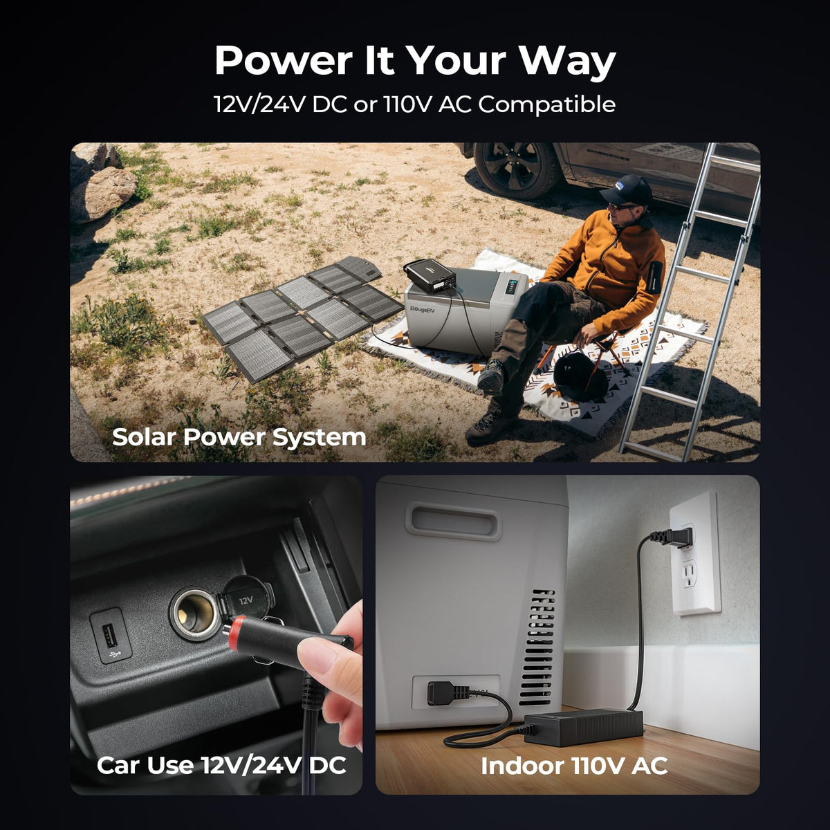 BougeRV 12 Volt Refrigerator 12V Car Fridge 23 Quart Portable Freezer Compressor Cooler 12/24V DC 110~240 Volt AC for Truck Van RV Camper SUV Travel Camping Road Trips Tailgating -7℉~50℉