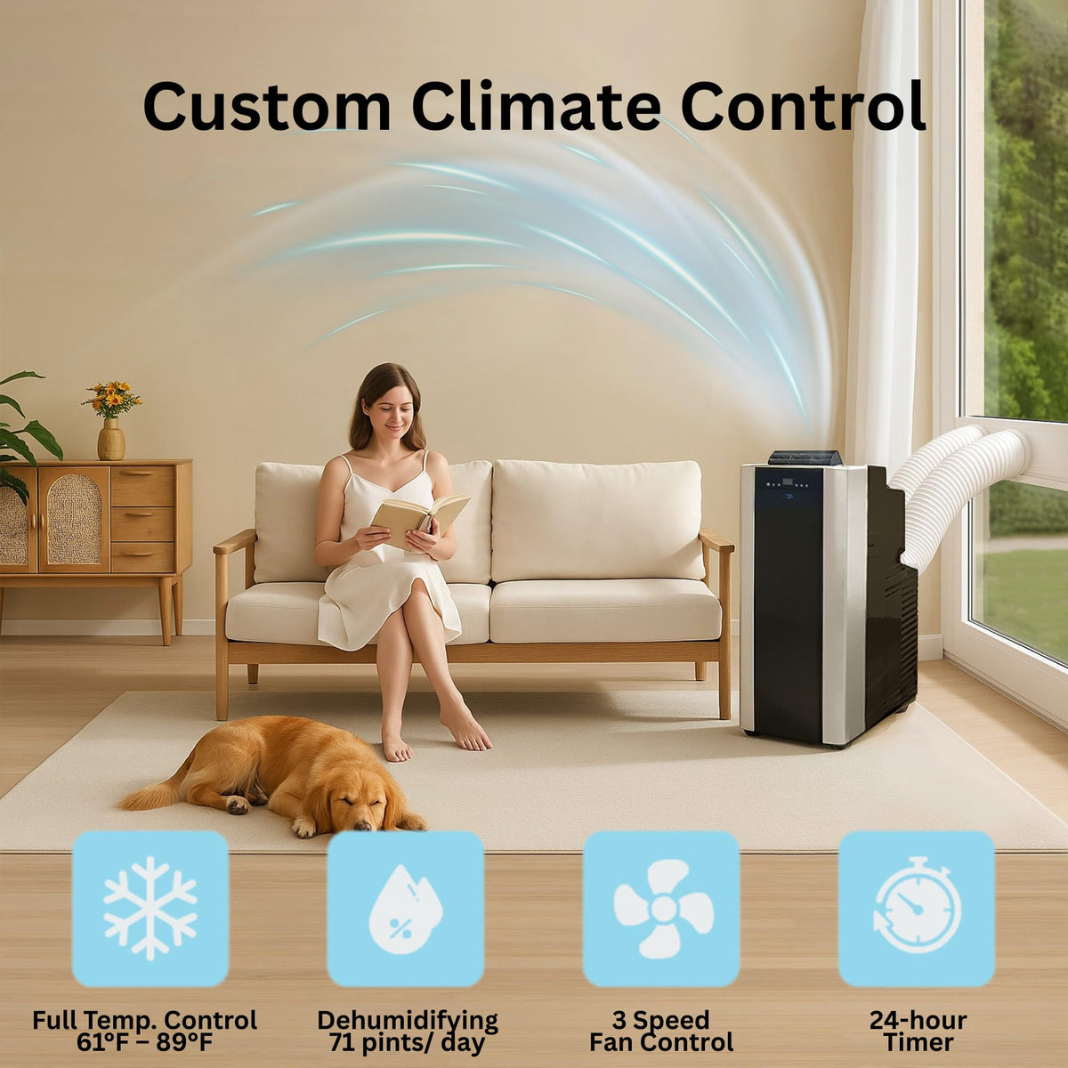 Whynter Portable Air Conditioner 14,000 BTU with Dual Hose Dehumidifier & Cooling Fan for 500 Sq Ft Rooms, Includes AC Unit Window Kit, ARC-14S (9,500 SACC)