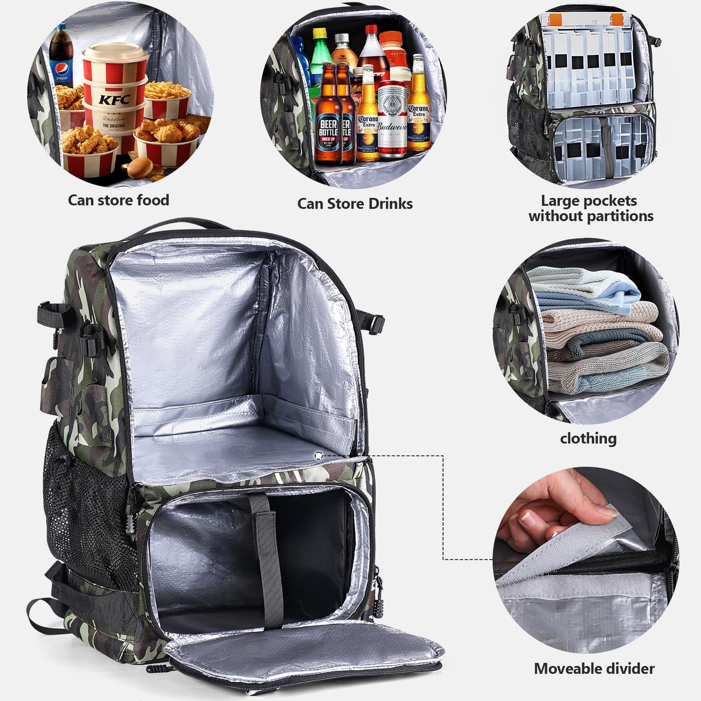 Vomgomfom 37L Fishing Backpack with Fully Waterproof Insulated Lining,Military Survival Molle Back Pack with Laptop Compartment,Army green Camouflage