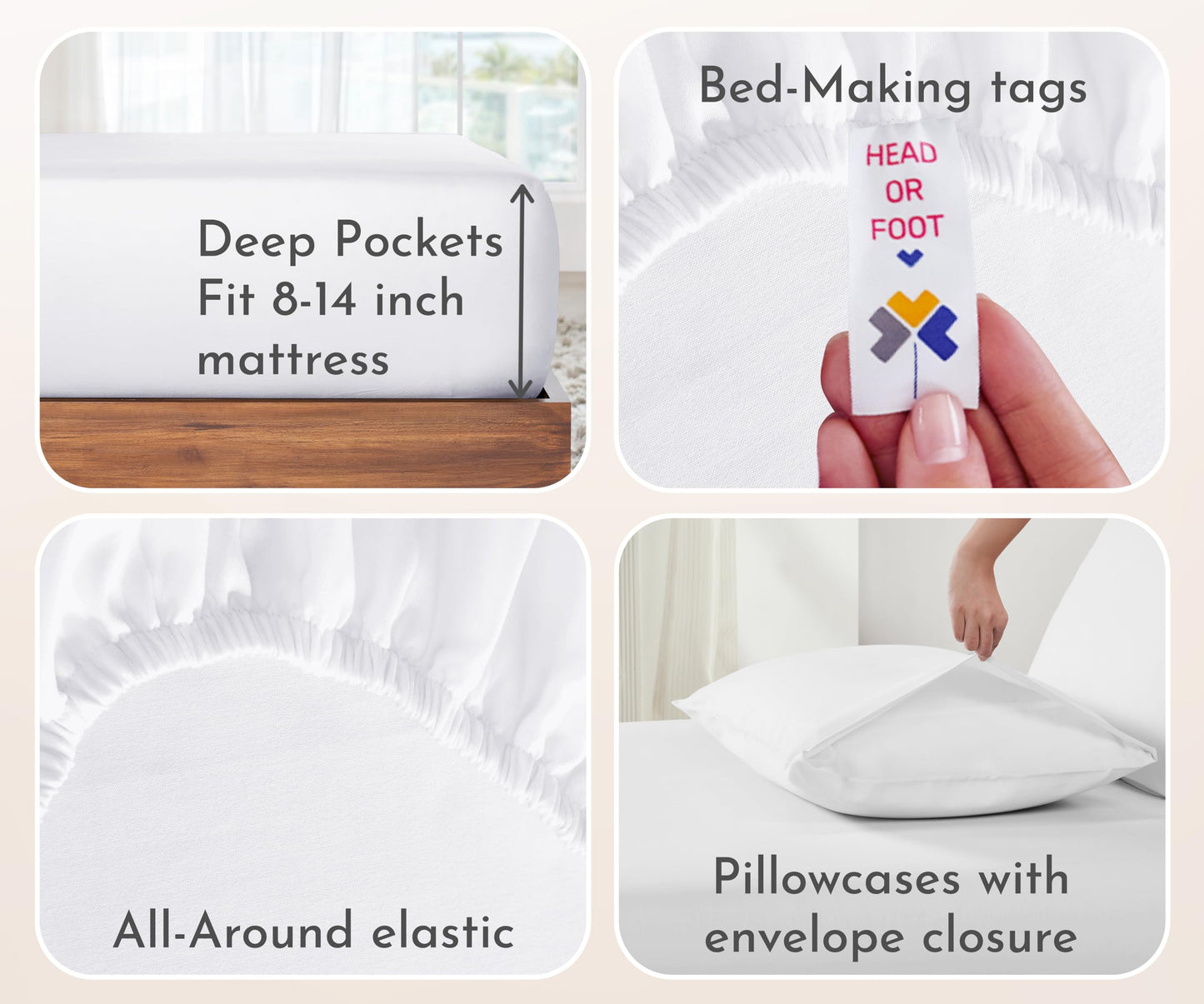 California Design Den 100% Cotton 2-Pack Sheets for King Size Bed, Soft & Durable King Size Deep Pocket Sheet Sets, King Sheet Set with Sateen Weave, Cooling Sheets (White)