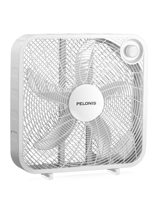PELONIS 20 Inch Box Fan – 3 Speeds, Window Fans, Floor or Tabletop, 25ft/s, 2025 Upgraded, Superior Air Throw (2295 CFM), Lightweight, 5 Blades, Fans for Bedroom, Office, Living Room, Garage