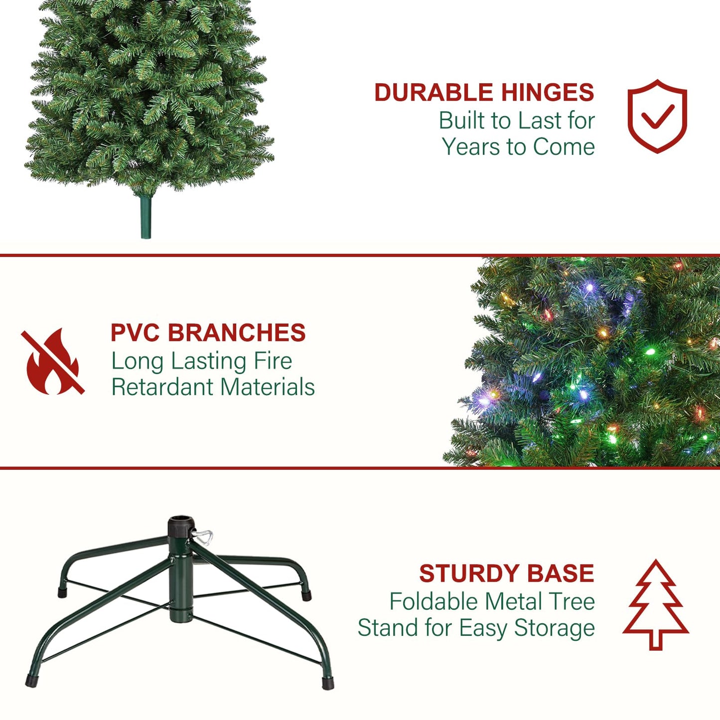 Hykolity 6ft Prelit Pencil Slim Christmas Tree with 200 Color Changing LED Lights, 544 Branch Tips, Metal Stand and Hinged Branches, 10 Color Modes