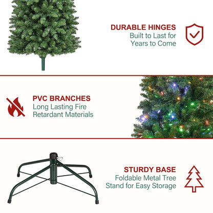Hykolity 6ft Prelit Pencil Slim Christmas Tree with 200 Color Changing LED Lights, 544 Branch Tips, Metal Stand and Hinged Branches, 10 Color Modes