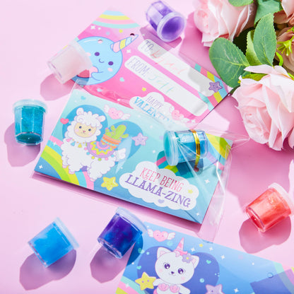 JOYIN 30 PCS Valentine Day Gift Cards with Fantasy Slime Stress Relief Fidget Toy for Kids, Classroom Exchange Prizes, Valentines Party Favors, Exchange Gifts Greeting Card