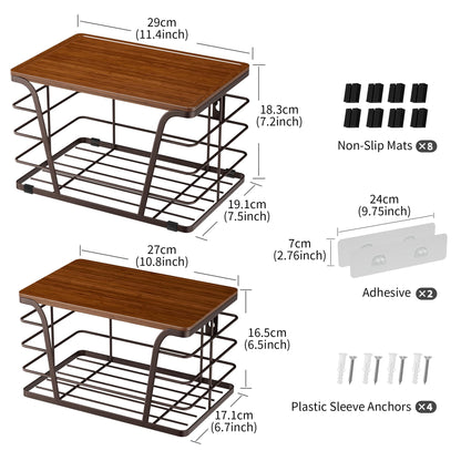 TIDIIABODE Extra Large 2 Pack Stackable Storage Pantry Organizers and Storage, Wall Mount Trash Bag Holder with Bamboo Top and Garbage Bag Dispenser, Brown