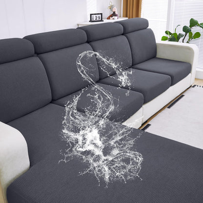 DISSA Waterproof Couch Cushion Covers, Washable Sofa Cushion Covers, Stretch Sofa Slipcovers, Thick Jacquard Fabric, Couch Sofa Covers for Pets Furniture Protector(3 Seaters + 1 Chaise, Grey)