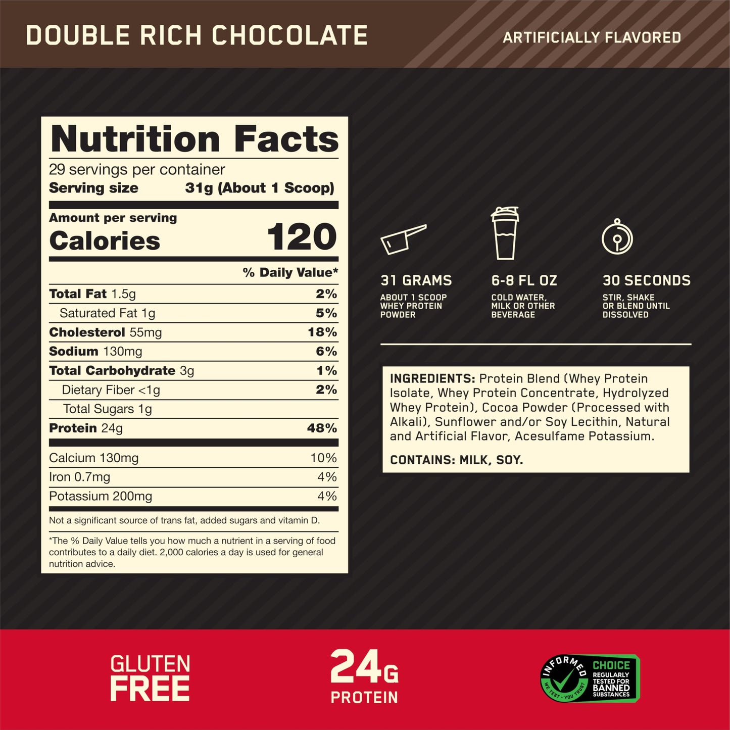 Optimum Nutrition Gold Standard 100% Whey Protein Powder, Double Rich Chocolate, 2 Pound (Packaging May Vary)