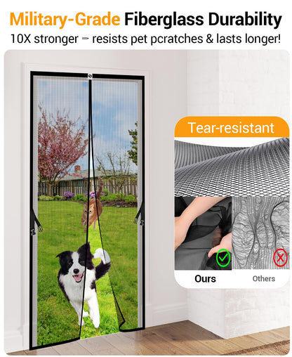 SOLODOTO Magnetic Screen Door For 36" x 82" Door– Military-Grade Fiberglass Screen Door Mesh, 10X More Durable, 4X Stronger Door Screen Magnetic Closure, 2X Stronger 3M Adhesive, Hands-Free, Bug-Proof