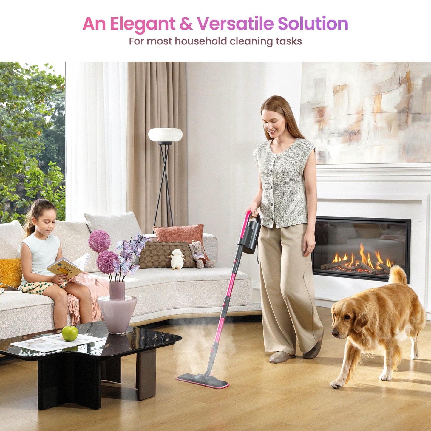 Schenley 19-in-1 Steam Mop Dual-Rod Design with Detachable Handheld Steamer for Walls, Grouts, Hard Floors, Tiles, includes Multi-purpose Accessories, Washable Microfiber Pads and Disposable Pads