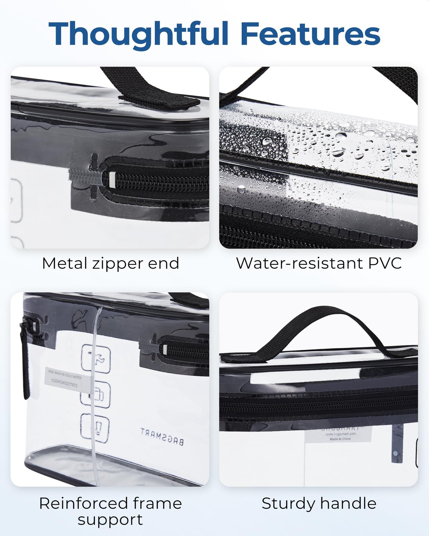 BAGSMART TSA Approved Toiletry Bag, 3 Pack Clear Makeup Cosmetic Bag Organizer, Quart Size Travel Bag for Toiletries, Carry-on Travel Accessories Essentials, Black-3pcs