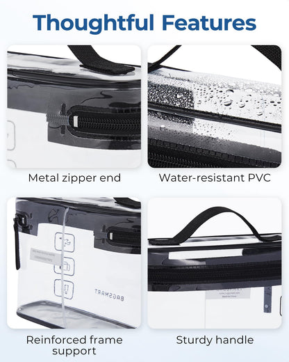 BAGSMART TSA Approved Toiletry Bag, 3 Pack Clear Makeup Cosmetic Bag Organizer, Quart Size Travel Bag for Toiletries, Carry-on Travel Accessories Essentials, Black-3pcs
