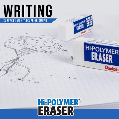 Pentel Hi-Polymer Block Eraser, White, 10/Box (ZEH10PC10)