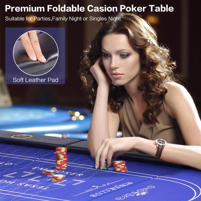 RAYKEEP 10 Player Poker Table Foldable, 84" Folding Blackjack Texas Holdem Table, Portable Casino Leisure Card Board Game Table with Cup Holders and Padded Rails for Game Room (Black)