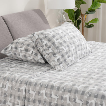 Berkshire Blanket Ultra-Soft Printed Microfleece Knit Sheet Set – 3-Piece Twin Set – Lightweight, Breathable, All-Season Comfort, Folk Buffalo Check Reindeer Grey