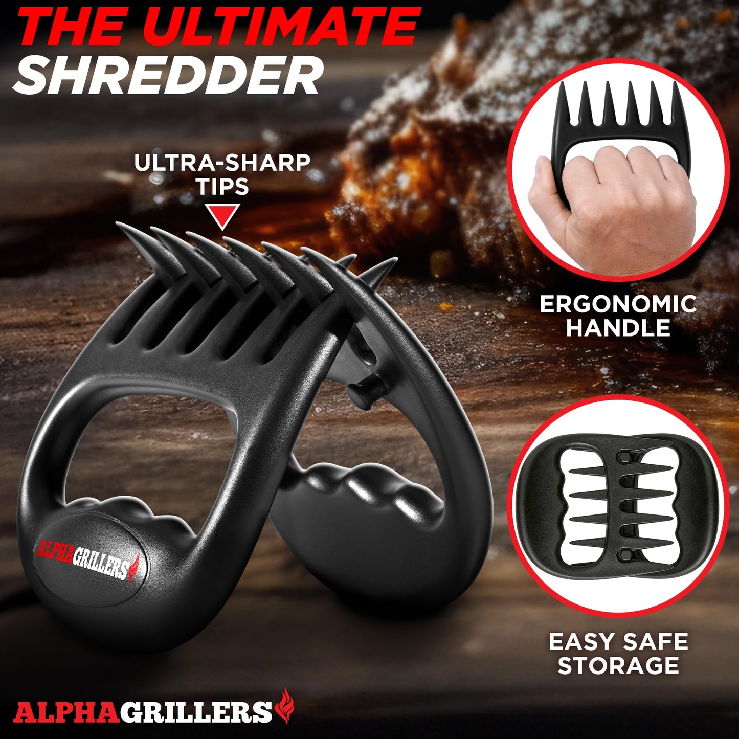 Alpha Grillers Meat Shredder Claws - BBQ Smoker Accessories Pulled Pork Tool - Barbecue Grilling Gifts for Men Him