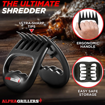 Alpha Grillers Meat Shredder Claws - BBQ Smoker Accessories Pulled Pork Tool - Barbecue Grilling Gifts for Men Him