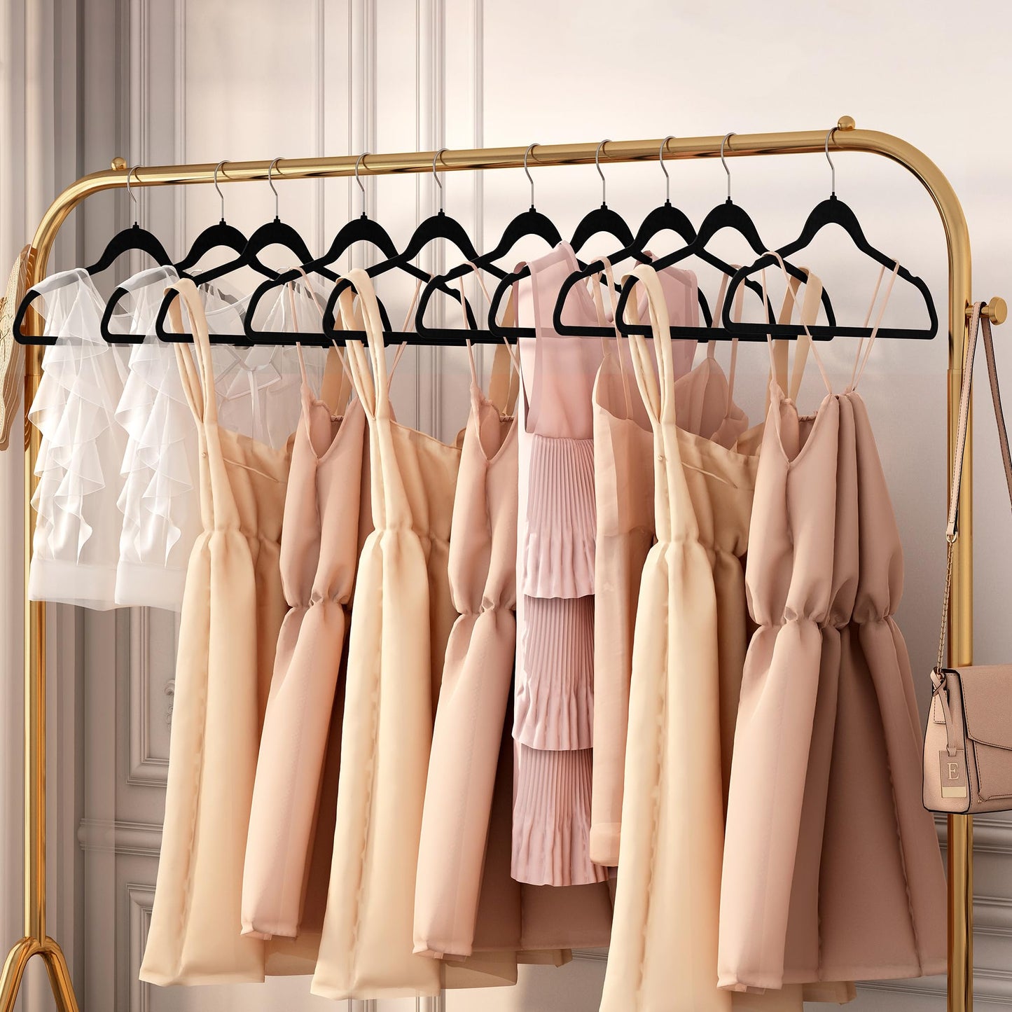 GETORO Velvet Hangers 30 Pack, Non Slip Space Saving Clothes Hangers with Metal Hooks, Black Felt Hangers, Heavy Duty Flocked Hanger, 17.5”W x 0.2”D x 9.25”H