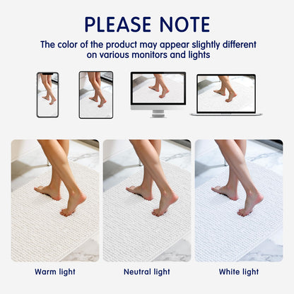 SUBRTEX Bathroom Rugs Chenille Bath Rug Soft Short Plush Bath Mat Soft Shower Mat Water Absorbent Shower Mat Quick Dry Machine Washable(White,16" x 24")