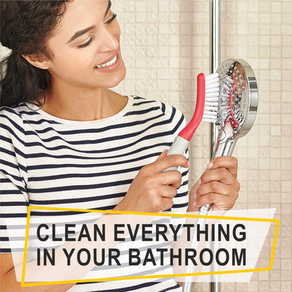 Scrub Brush Set of 3pcs - Cleaning Shower Scrubber with Ergonomic Handle and Durable Bristles - Grout Cleaner Brush - Scrub Brushes for Cleaning Bathroom, Shower, Tile, Kitchen, Floor, Bathtub, Floor