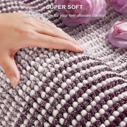 BSICPRO Bathroom Rugs and Mats Sets, 2 Piece Thick Absorbent Chenille Bath Mat Rug Set Non Slip, Soft Shaggy Bath Room Floor Mats for Bathroom, Machine Washable (Mauve Wine, 24" x 70" Plus 20" x 32")