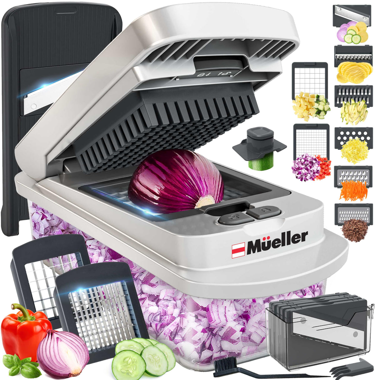 Mueller Pro-Series 10-in-1, 8 Blade Vegetable Chopper, Mandoline Slicer, Food Chopper with Container, Fruit Slicer, Kitchen Gadgets & Accessories, Home Essentials