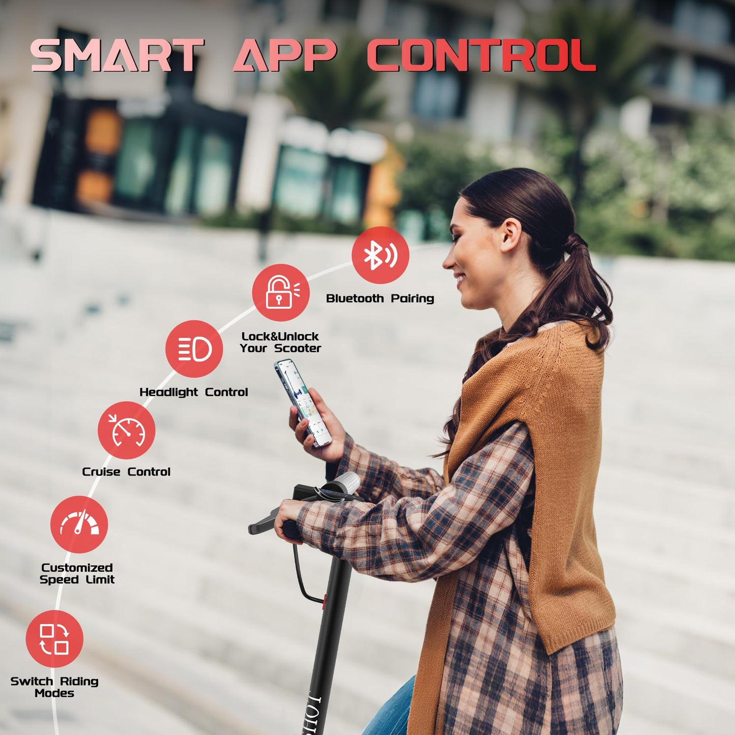 MAXSHOT Electric Scooter Adults & Big Kids, 350W Powerful Motor, Top Speed 12/16/19MPH, 12/16/21Miles Range, 8.5" Solid Tires Folding Commuter Escooter for Commuting, APP Control