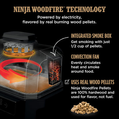 Ninja OG951 Woodfire Pro Connect Premium XL Outdoor Grill & Smoker, Bluetooth, App Enabled, 7-in-1 Master Grill, BBQ Smoker, Outdoor Air Fryer, Woodfire Technology, 2 Built-In Thermometers, Black