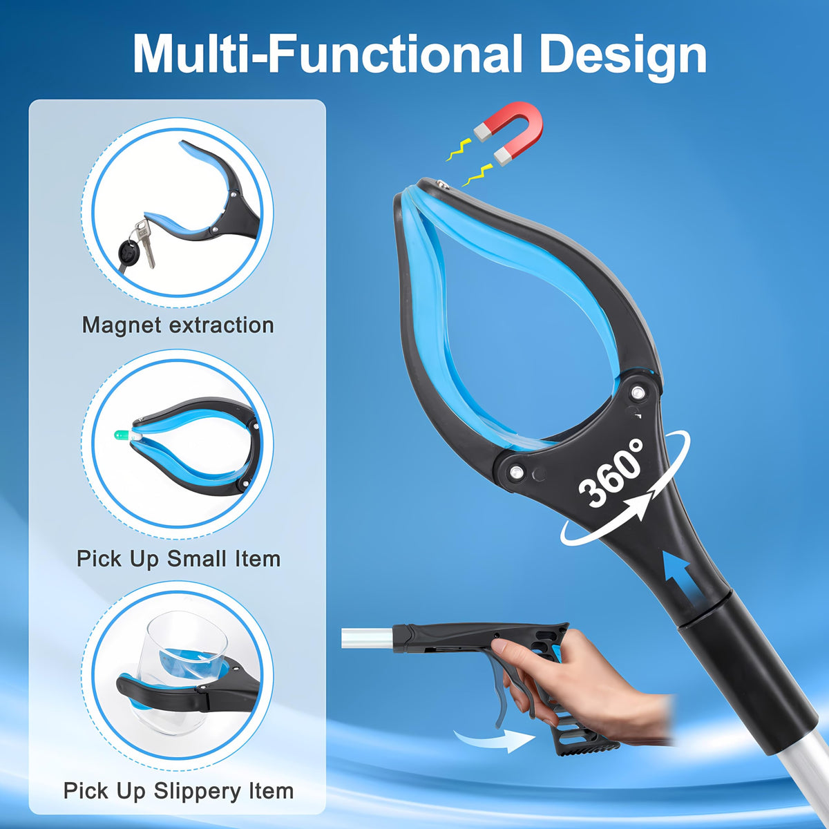Grabber Reacher Tool - 32” Extra Long Foldable Gripper and Reaching Tool - Heavy Duty Pick Up Stick Grabbers for Seniors, Trash, Surgery Recovery Must Haves Gifts (Blue)