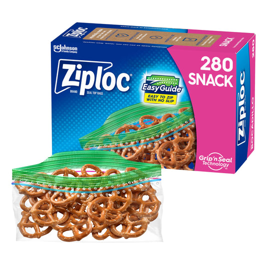 Ziploc Snack Bags with EasyGuide Texture, Small Plastic Storage Bags with Grip 'N Seal Technology, 280 Bags Total