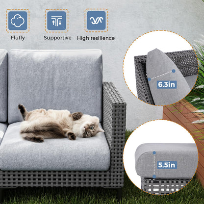 Jocoevol Outdoor Patio Sofa Conversation Set–Rattan 5 Seats Comfortable Couch for Garden, Yard, Weatherproof–Includes Glass Table, Armless Chairs, and Three-Seater Sofa