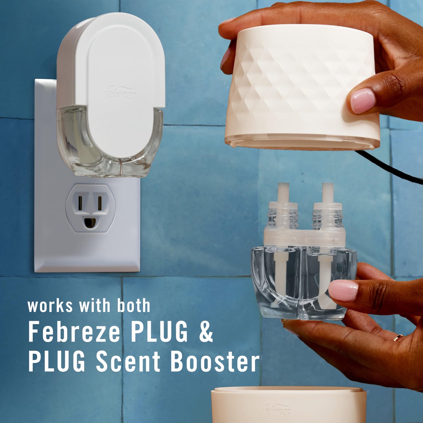Febreze Plug Scent Booster Starter Kit, Oil Diffuser, Air Freshener Plug in, Continuous Scent Device + 2 Gain Original Refills