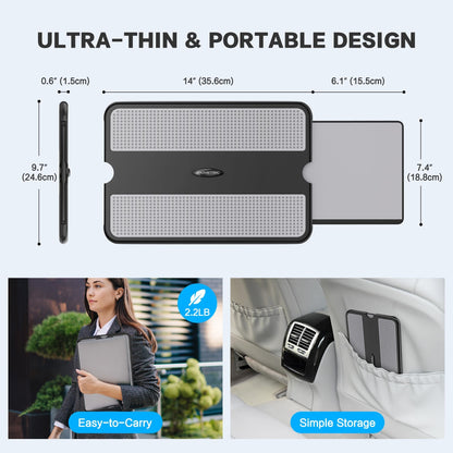 AboveTEK Portable Laptop Lap Desk w/ Retractable Left/Right Mouse Pad Tray, Non-Slip Heat Shield Tablet Notebook Computer Stand Table w/ Sturdy Stable Work Surface for Bed Sofa Couch or Travel
