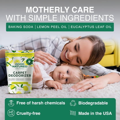 Good Natured Brand | Carpet Deodorizer & Freshener Powder | 31 oz Pet Odor Eliminator for Strong Odor & Pet Urine | Fresh Natural Lemon & Eucalyptus Scent | Safe for Homes with Pets