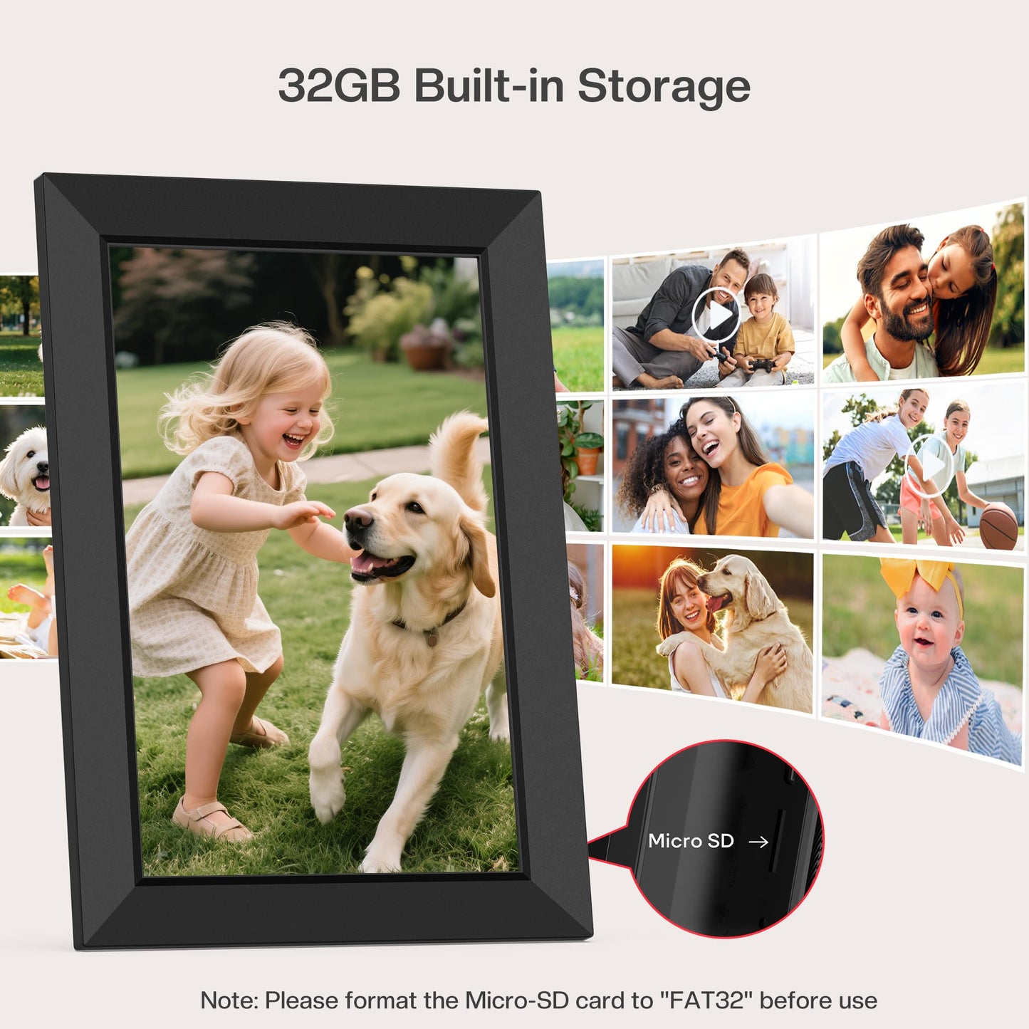 Frameo 10.1 Inch WiFi Digital Picture Frame, Smart Cloud Electronic Photo Frame with HD IPS Touch Screen Slideshow 32GB Memory Auto-Rotate Wall Mount, Share Photos/Videos from Phone by Frameo App