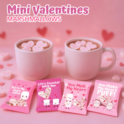 4E's Novelty Heart Marshmallows (24 Packs) Pink & White Valentine Marshmallows Mini Individually Wrapped for Hot Chocolate, Valentines Candy Bulk for Kids Classroom Exchange Party Favors