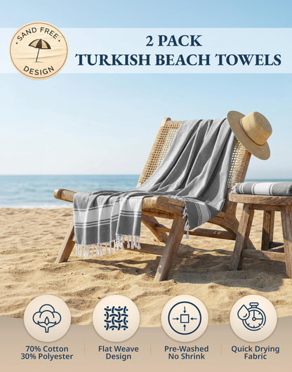 LANE LINEN Beach Towel, 2 Pack Beach Towels Oversized, 39"x71", Quick Dry Pool Towels for Adults, Absorbent Sandproof, Lightweight Travel Beach Towel - Alloy