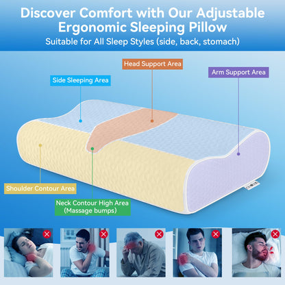 zibroges Sandwich Cervical Neck Pillow Queen Size - Dynamic Memory Foam Pillow for Neck Shoulder Pain Relief, Ergonomic Adjustable Contour Bed Pillow for Side, Back & Stomach Sleepers CertiPUR-US