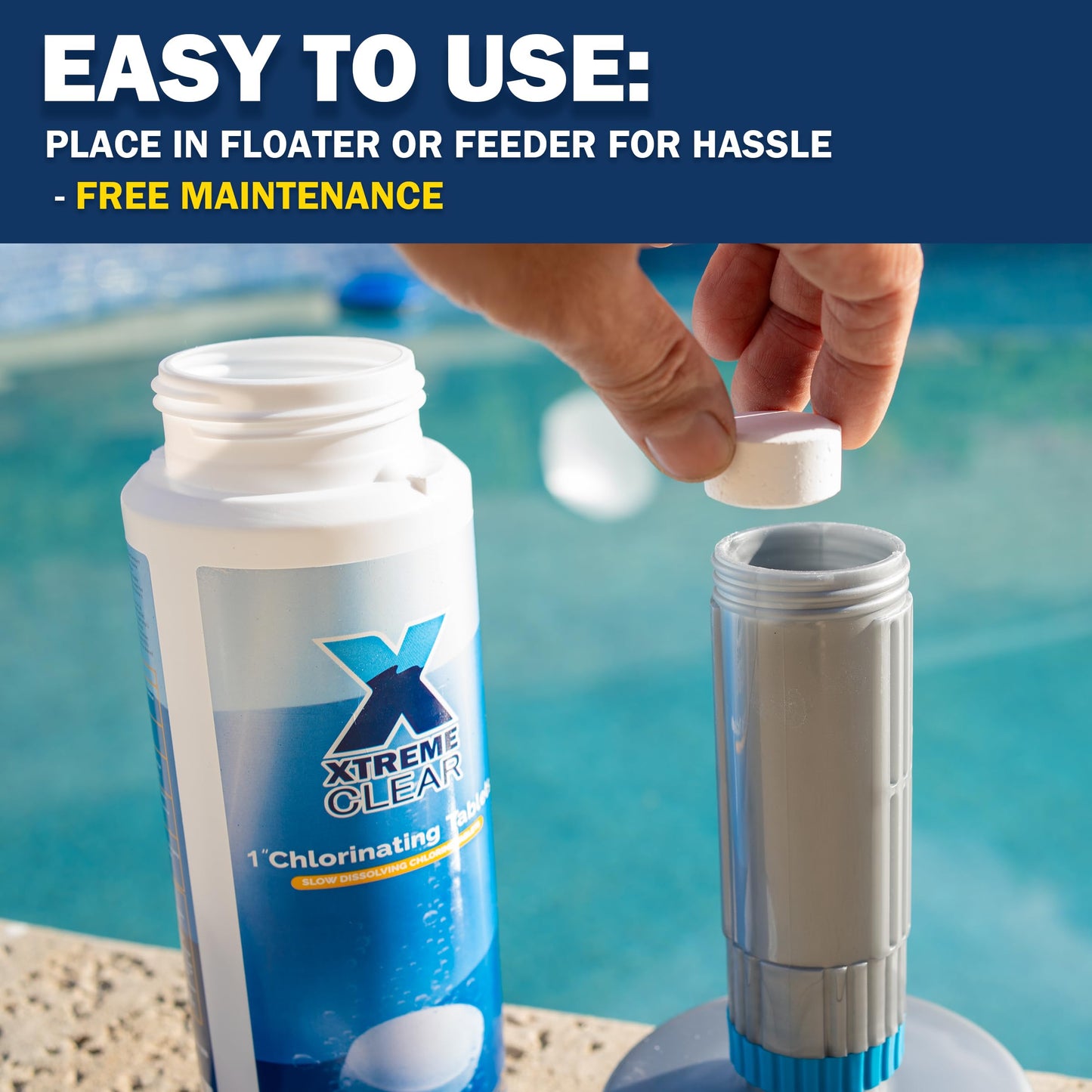 XtremeClear 1" Chlorine Tabs Swimming Pool Hot Tub & Spa Eliminate Bacteria & Algae Sanitizer Makes Water Clean & Crystal Clear Slow Dissolving 1.5lbs