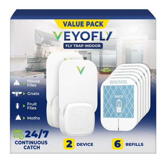 VEYOFLY Fly Trap Indoor, Fruit Fly Traps for Indoors Flying Insect (2 Device + 6 Refills) Gnat Traps for House Indoor, Bug Zapper Indoor, Gnat Killer Catcher & Fruit Fly Killer Light Plug in