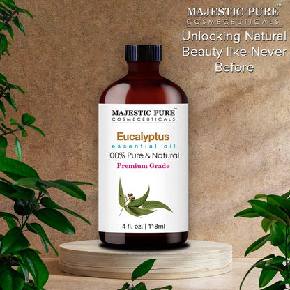 MAJESTIC PURE Eucalyptus Essential Oil | 100% Pure and Natural Eucalyptus Oil | Premium Grade Essential Oils for Hair Care, Home Diffusers, Skin, Aromatherapy, Massage and Humidifiers | 4 Fl Oz