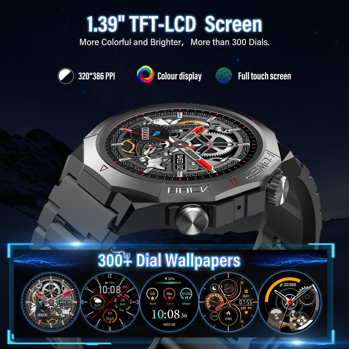 Military Smart Watches for Men (Answer/Make Calls), 1.39" HD Fitness Watches, Heart Rate/Sleep Monitor, 110+ Sports Modes Watch for Men, Waterproof Watch, 30Day, Watches for Android/iPhone, Black