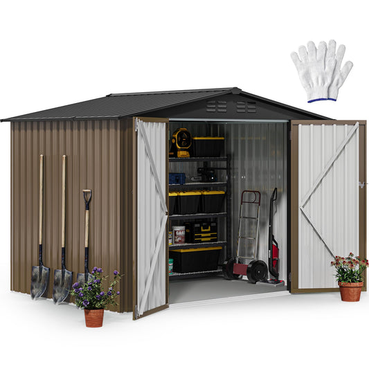 DWVO 8'x6' Large Metal Outdoor Storage Shed, Heavy Duty Tool Storage Sheds for Backyard Patio Lawn - Ideal for Bicycles, Garden Tools, and Lawn Equipment, Easy-to-Assemble, Brown