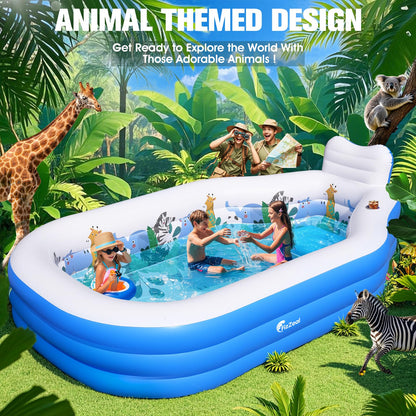 Inflatable Swimming Pool for Kids and Adults,Thickened Large Adult Pool for Backyard with Seat and Backrest, Kids Outdoor Blow up Pools,125"X75"X25"Inflatable Pools for Summer (Sky Blue)